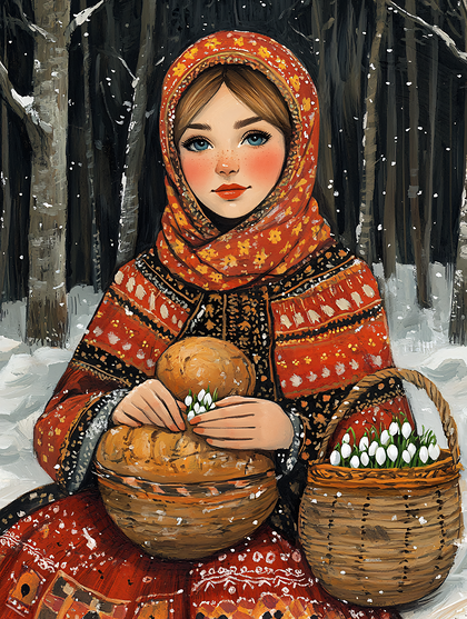 Winter Girl with Baskets