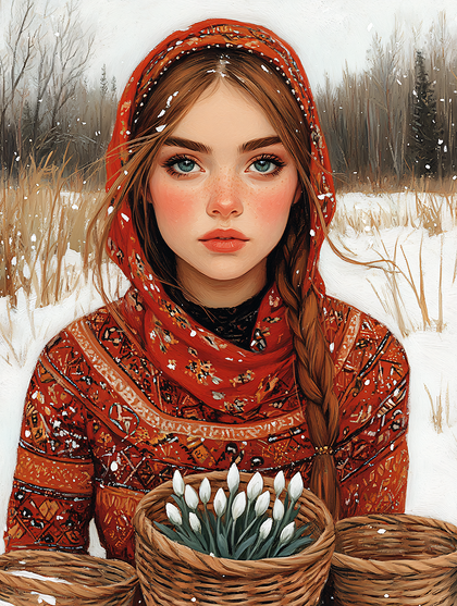 Winter Girl with Flowers
