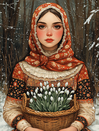 Winter Girl With Flowers