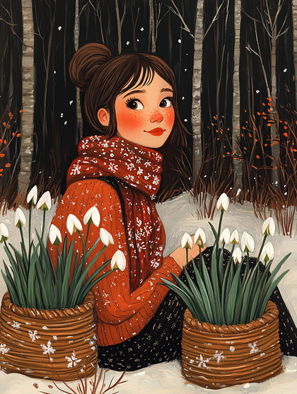 Winter Girl with Snowdrops
