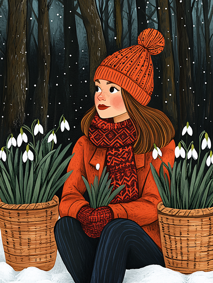 Winter Girl With Snowdrops