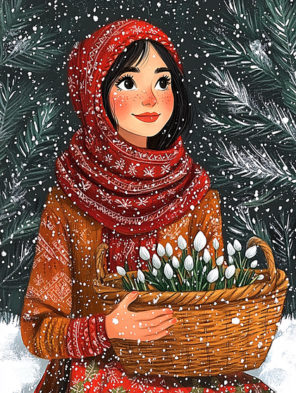 Winter Girl with Snowdrops