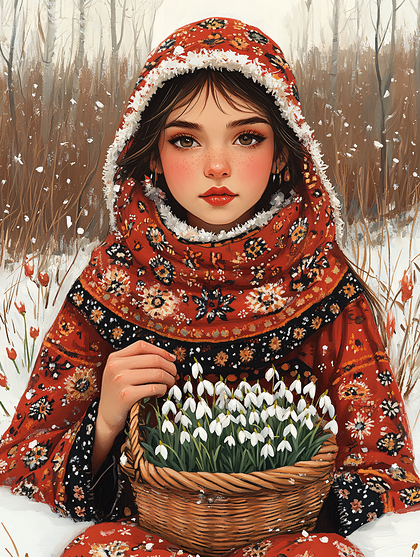 Winter Girl with Snowdrops