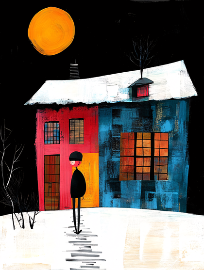 Winter House and Solitary Figure