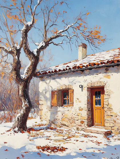 Winter House Scene Painting