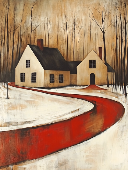 Winter House With Red Path