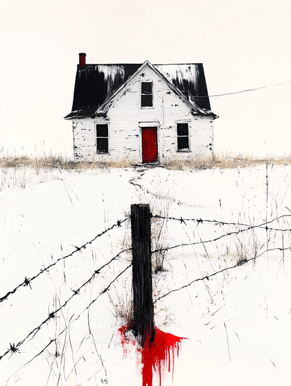Winter Isolation House With Red Stain