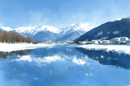 Winter Lake Scene Painting