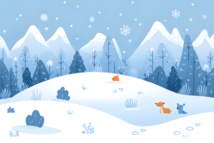 Winter Landscape with Fox and Hare