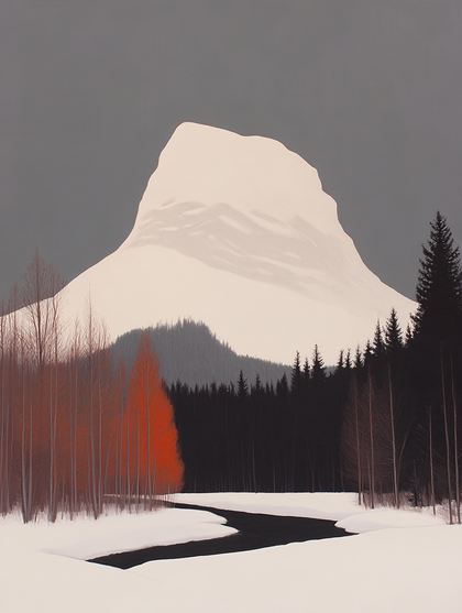 Winter Mountain Landscape With River