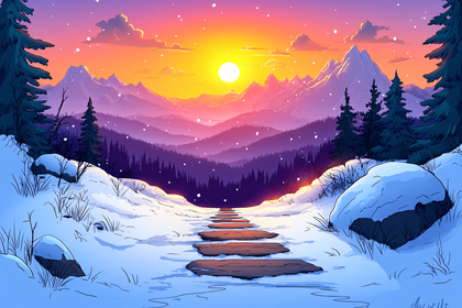 Winter Mountain Sunset Path