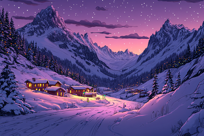 Winter Mountain Village at Night
