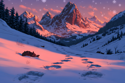 Winter Mountain Vista with Wildlife