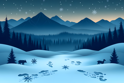 Winter Night Landscape With Deer