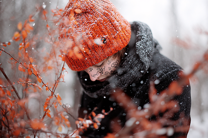 Winter Portrait with Orange Hat