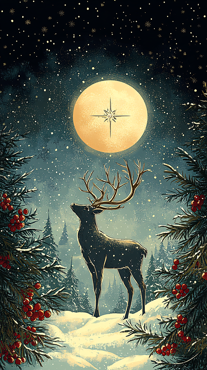 Winter Scene with Deer and Star