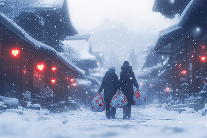 Winter Shopping In Snowy Town