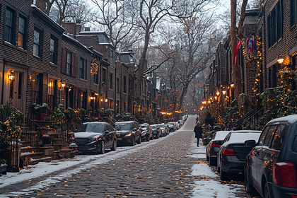 Winter Street in a Cozy Town