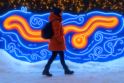Winter Stroll with Neon Art