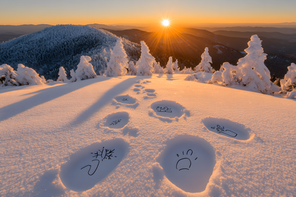 Winter Sunrise Footprints In Snow