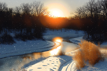 Winter Sunset River Scene