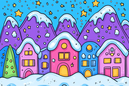 Winter Village At Night
