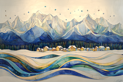 Winter Village in Mountain Landscape