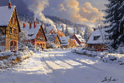 Winter Village Scene