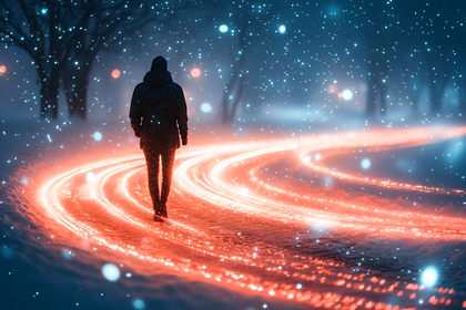 Winter Walk on Glowing Path