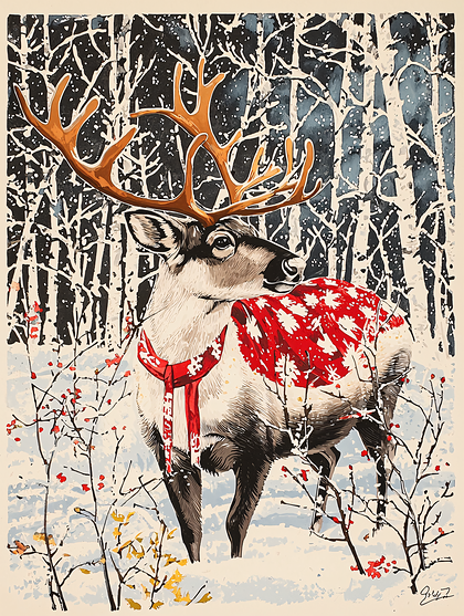 Winter Woodland Deer