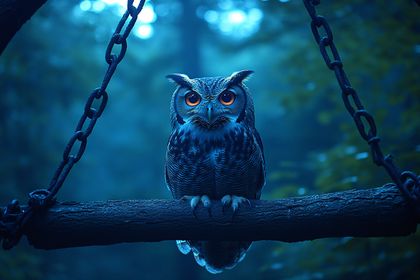 Wise Owl Perched on Branch