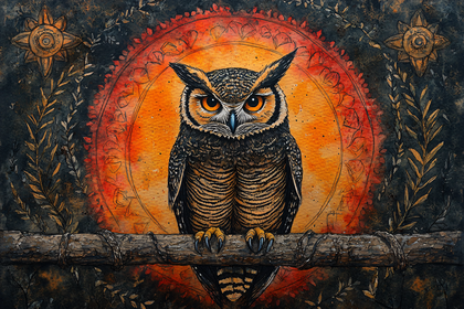 Wise Owl Perched on Branch