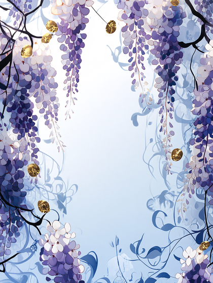 Wisteria Flowers and Gold Accents