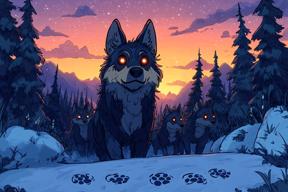Wolf Pack in Winter Forest