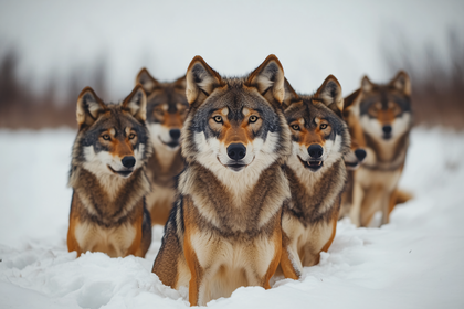 Wolf Pack in Winter Snow