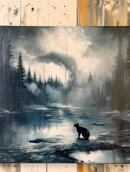 Wolf Silhouette by Misty Lake