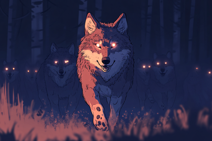 Wolves Pack in Dark Forest