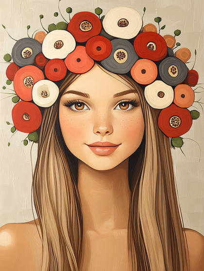 Woman Adorned with Vibrant Floral Crown