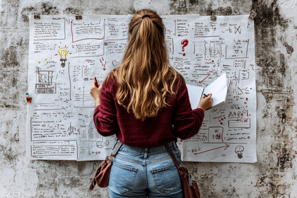 Woman Analyzing Business Ideas on a Wall