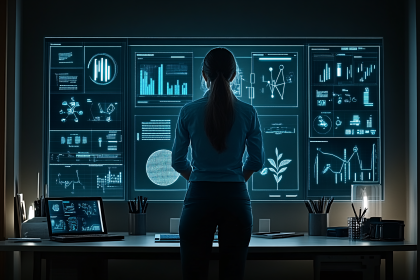 Woman Analyzing Data on Multiple Screens