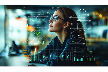 Woman Analyzing Financial Data Overlays