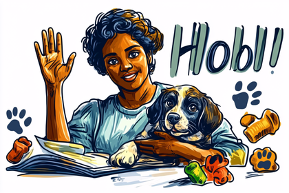 Woman and Dog Greeting with Hello