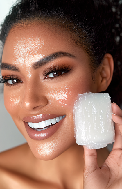 Woman Applying Ice Cube On Face