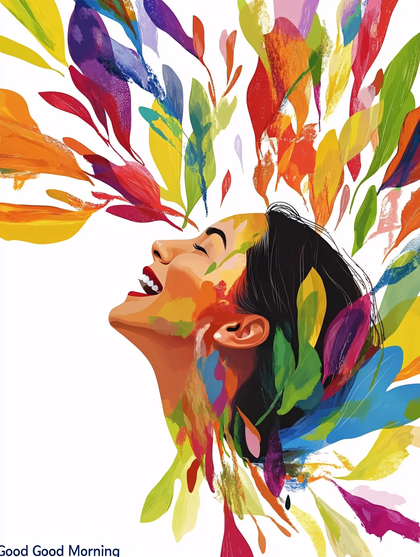 Woman Bursting with Colorful Thoughts