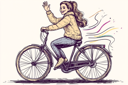 Woman Cycling and Waving