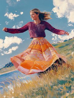 Woman Dancing in Sunlight by the Coast