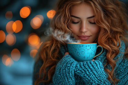 Woman Enjoying Warm Drink In Winter