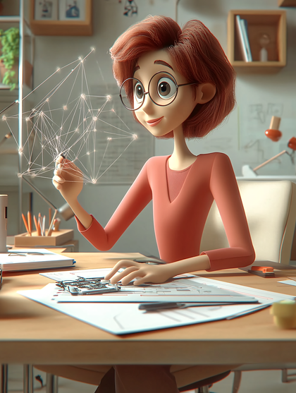 Woman Examining Digital Network