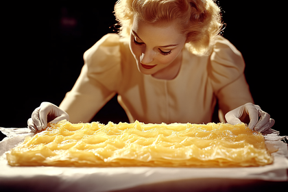 Woman Examining Yellow Dessert