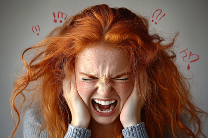 Woman Expressing Frustration with Red Hair